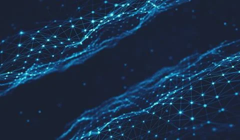 Abstract polygonal space low poly dark background with connecting dots and li Stock Illustration