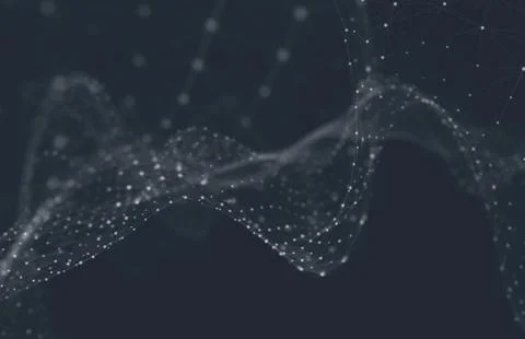 Abstract polygonal space low poly dark background with connecting dots and li Illustrazione stock