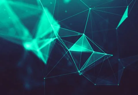 Abstract polygonal space low poly dark background with connecting dots and li Illustrazione stock