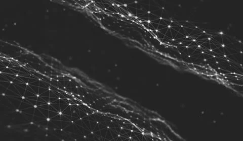 Abstract polygonal space low poly dark background with connecting dots and li Illustrazione stock