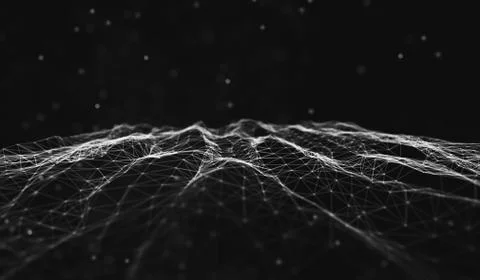 Abstract polygonal space low poly dark background with connecting dots and li Stock Illustration