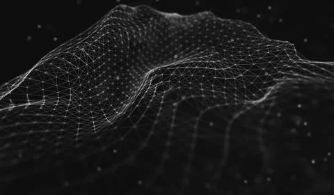 Abstract polygonal space low poly dark background with connecting dots and li Illustrazione stock