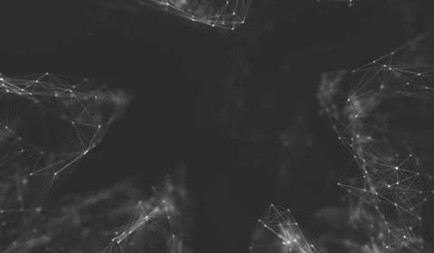 Abstract polygonal space low poly dark background with connecting dots and li Stock Illustration