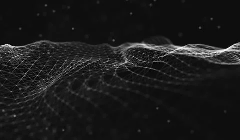 Abstract polygonal space low poly dark background with connecting dots and li Stock Illustration