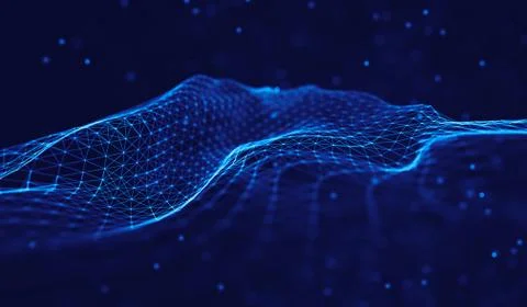 Abstract polygonal space low poly dark background with connecting dots and li Illustrazione stock