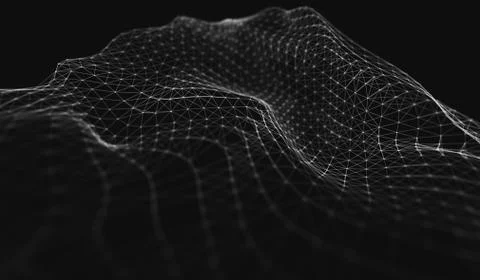 Abstract polygonal space low poly dark background with connecting dots and li Stock Illustration