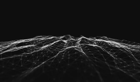 Abstract polygonal space low poly dark background with connecting dots and li Illustrazione stock