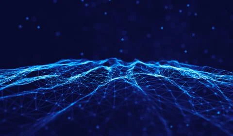 Abstract polygonal space low poly dark background with connecting dots and li Stock Illustration