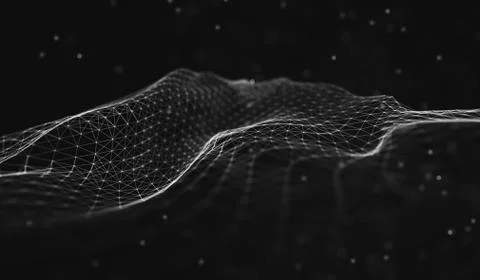 Abstract polygonal space low poly dark background with connecting dots and li Stock Illustration