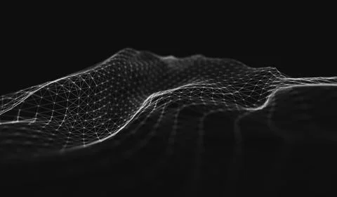 Abstract polygonal space low poly dark background with connecting dots and li Stock Illustration