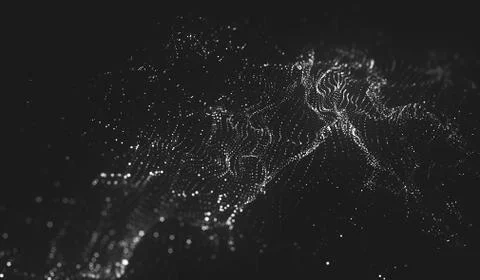 Abstract polygonal space low poly dark background with connecting dots and li Stock Illustration