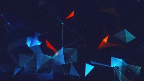 Abstract polygonal space low poly dark background with connecting dots and li Stock Illustration
