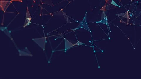 Abstract polygonal space low poly dark background with connecting dots and li Illustrazione stock