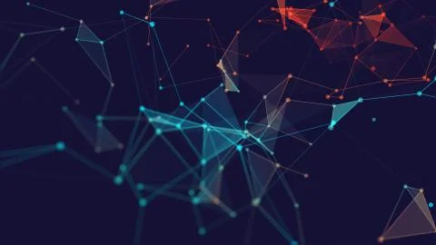 Abstract polygonal space low poly dark background with connecting dots and li Stock-Illustration