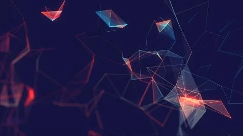 Abstract polygonal space low poly dark background with connecting dots and li Stock-Illustration