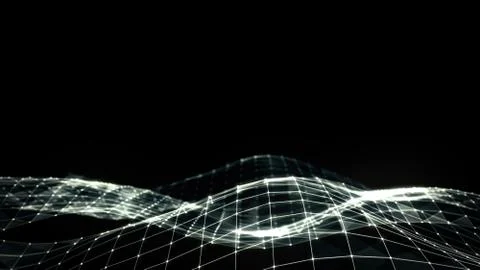 Abstract polygonal space low poly black background with connecting dots and l Stock Photos