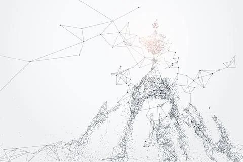 Abstract Polygonal of Trophy with Hands, Connecting Dots and Lines. Stock Illustration