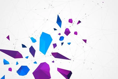 Abstract polygonal vector background with connecting dots and lines. Explode  Illustrazione stock