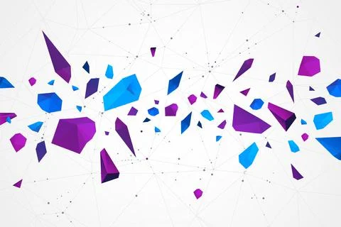 Abstract polygonal vector background with connecting dots and lines. Explode  Illustrazione stock