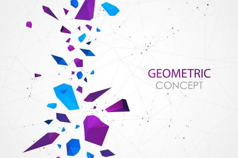 Abstract polygonal vector background with connecting dots and lines. Explode  Illustrazione stock