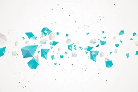 Abstract polygonal vector background with connecting dots and lines. Explode  Illustrazione stock