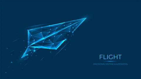 Abstract polygonal vector illustration of paper airplane flight made of lines Stock Illustration