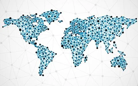 Abstract polygonal world map with dots and lines, network connections Stock Illustration