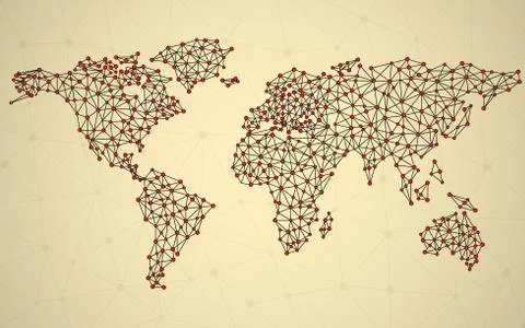 Abstract polygonal world map with dots and lines, network connections Stock Illustration
