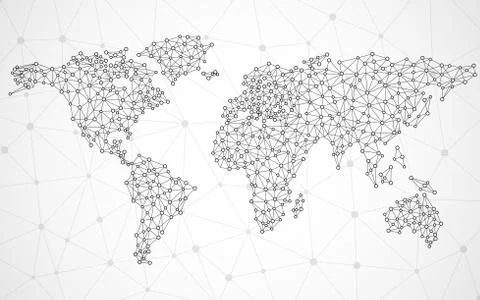 Abstract polygonal world map with dots and lines, network connections Stock Illustration