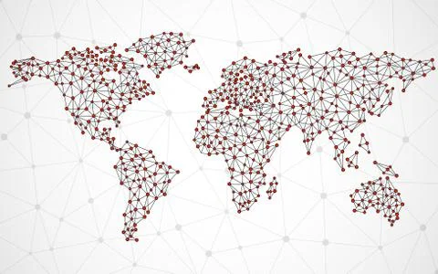 Abstract polygonal world map with dots and lines, network connections Stock Illustration