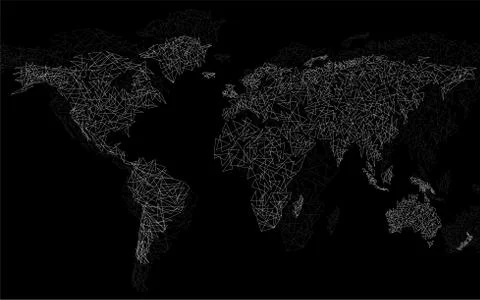 Abstract polygonal world map with lines, network connections Illustrazione stock