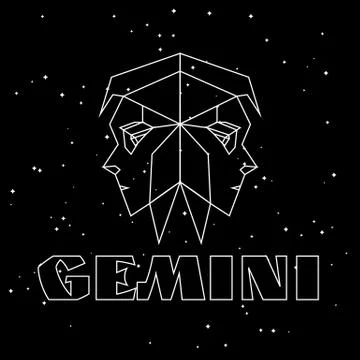 Abstract polygonal zodiac sign gemini on black starry sky background Stock Illustration