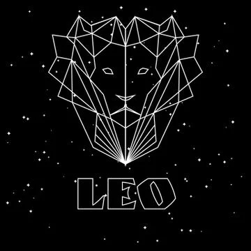 Abstract polygonal zodiac sign leo on black starry sky background Stock Illustration