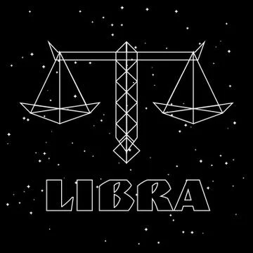 Abstract polygonal zodiac sign libra on black starry sky background Stock Illustration