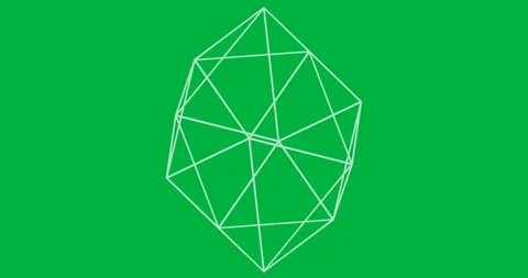 Abstract polyhedron floating on transparent background, showing neon green Stock Footage 317594994