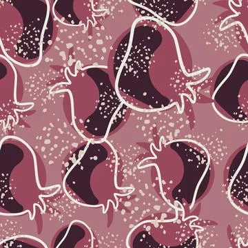 Abstract pomegranate elements with contour seamless pattern. Purple pale back 스톡 일러스트