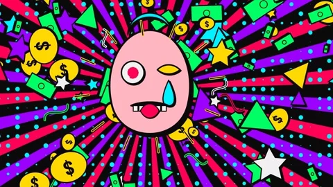 Abstract Pop Art Crazy Face With Falling Money On Psychedelic Background Stock Footage 341174235