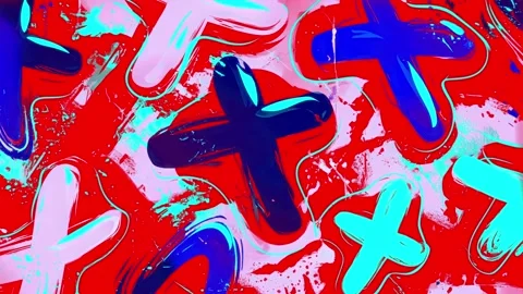 Abstract Pop Art Cross Background With Glossy Neon Shapes on Red 스톡 동영상 315512102