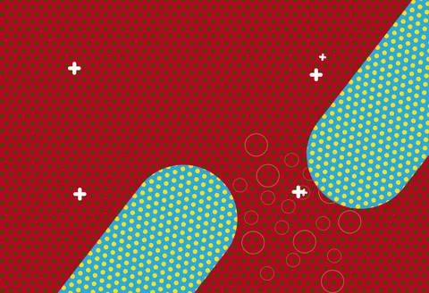 Abstract Pop Art Halftone Background With Blue Rounded Shapes And Yellow Do.. Stock Illustration