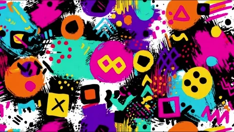 Abstract Pop Art Icon Background With Neon Symbols on Black Stock-Footage 315539305