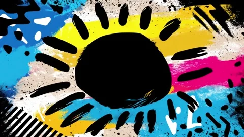 Abstract Pop Art Sun Background With Black Circle Rays and Neon Texture Stock Footage 315504163