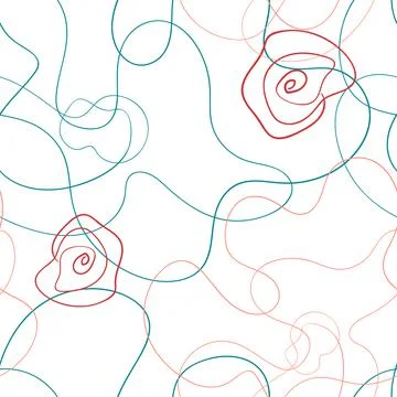 Abstract poppy seamless pattern in line-art trend Stock Illustration