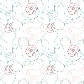 Abstract poppy seamless pattern in line-art trend Stock Illustration