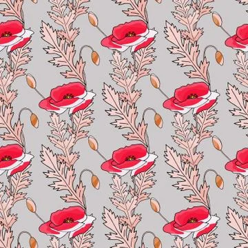 Abstract poppy seamless pattern for textile design. Floral seamless vector pa Stock Illustration