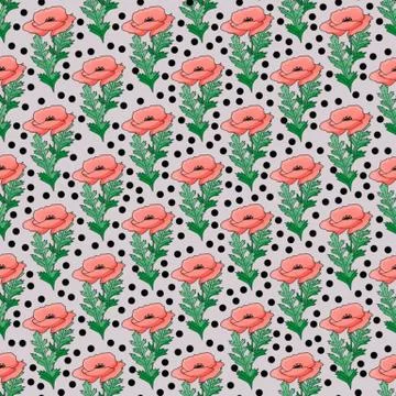 Abstract poppy seamless pattern for textile design. Floral seamless vector pa Stock Illustration