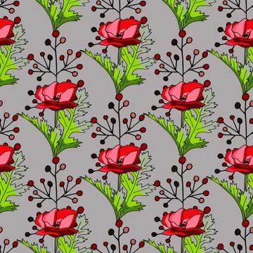 Abstract poppy seamless pattern for textile design. Floral seamless vector pa Stock Illustration