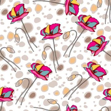 Abstract poppy seamless pattern for textile design. Floral seamless vector pa Stock Illustration