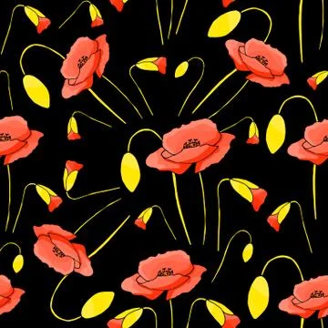 Abstract poppy seamless pattern for textile design. Floral seamless vector pa Stock Illustration