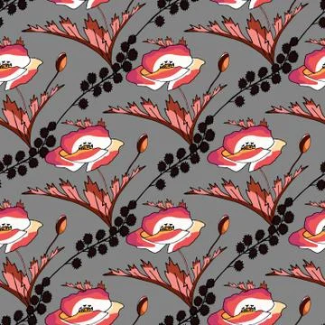 Abstract poppy seamless pattern for textile design. Floral seamless vector pa Illustrazione stock