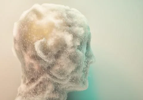 Abstract portrait of a man, made of clouds. Complexity and brainstorming co.. Stock Illustration